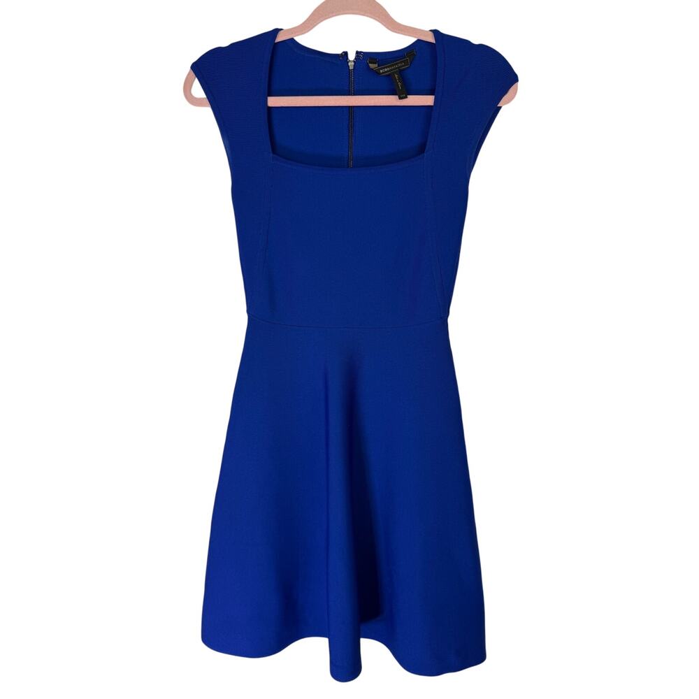 BCBGMaxazria Orient Blue Kamara Short Sleeve Fit & Flare Shortโ Dress Size XXS
